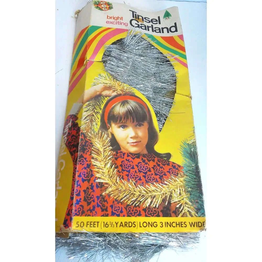 Vintage Paper Novelty Silver Tinsel Garland Retro Christmas Decor